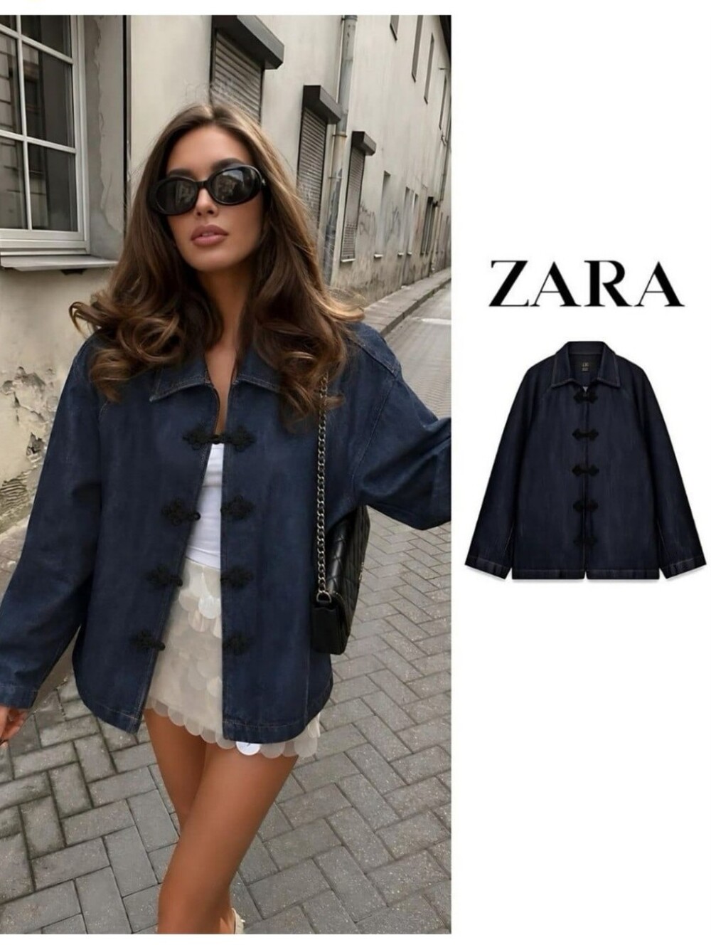 ZARA DENIM JACKET MANDARIN BLUE Size M